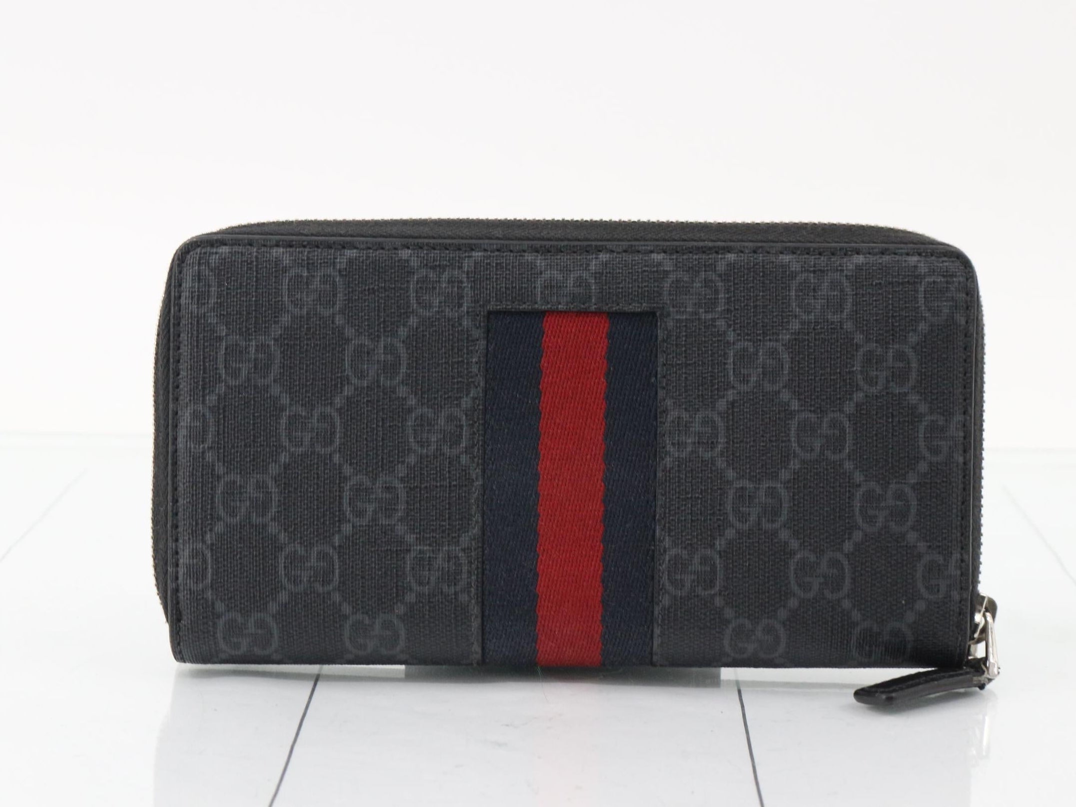 Gucci Web Zippy Wallet Black GG Red Blue 2950
