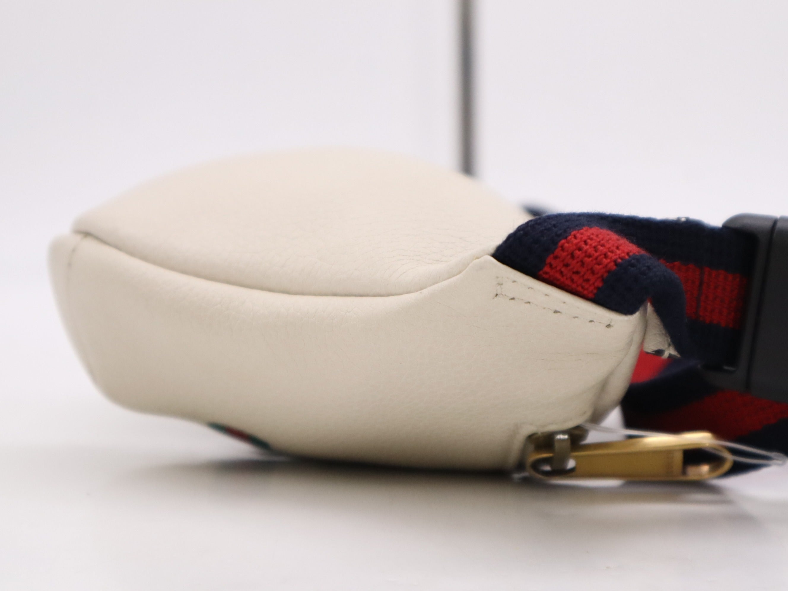 Gucci Logo Waist Belt Bag White Leather Web 2955