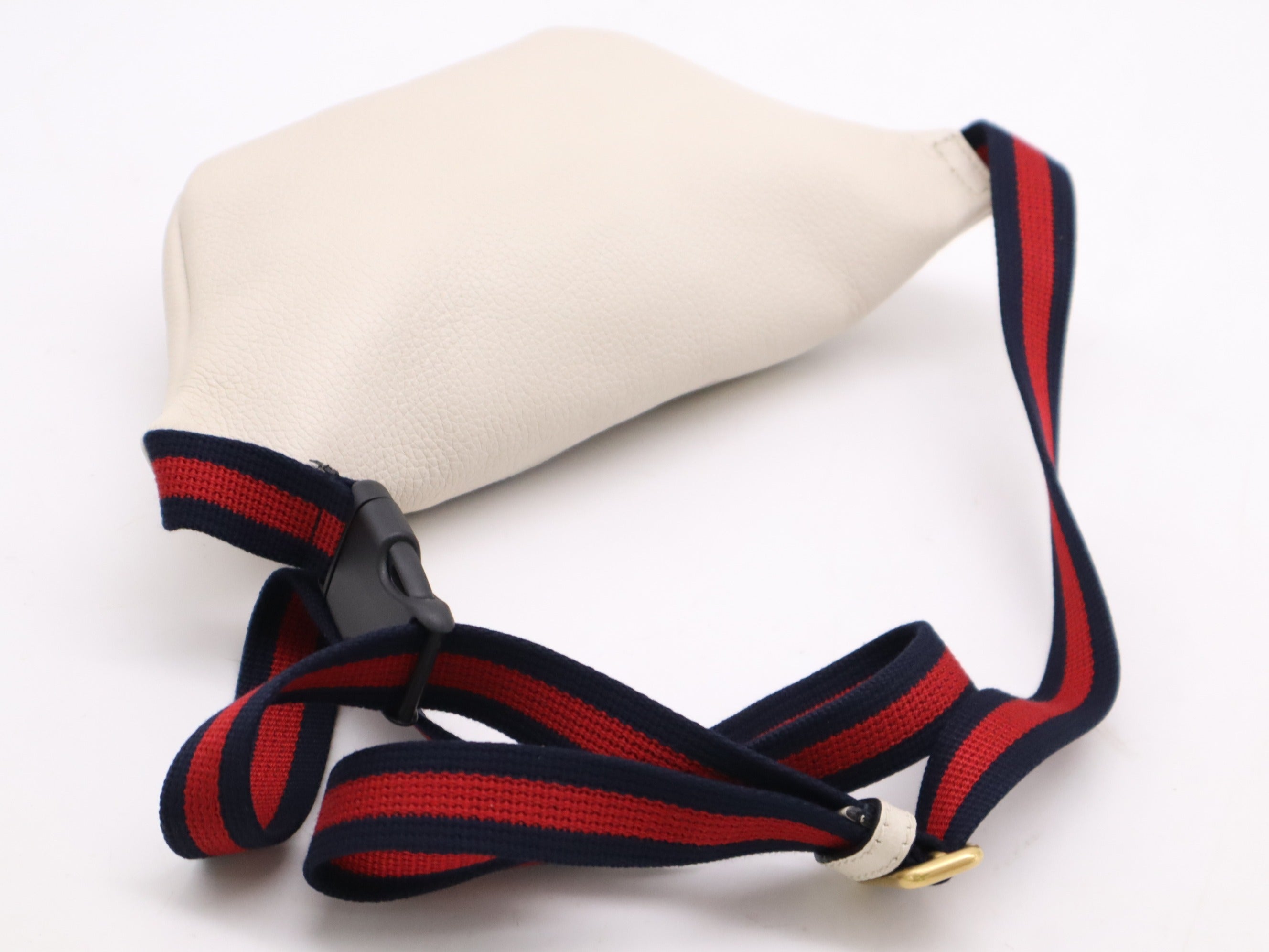 Gucci Logo Waist Belt Bag White Leather Web 2955