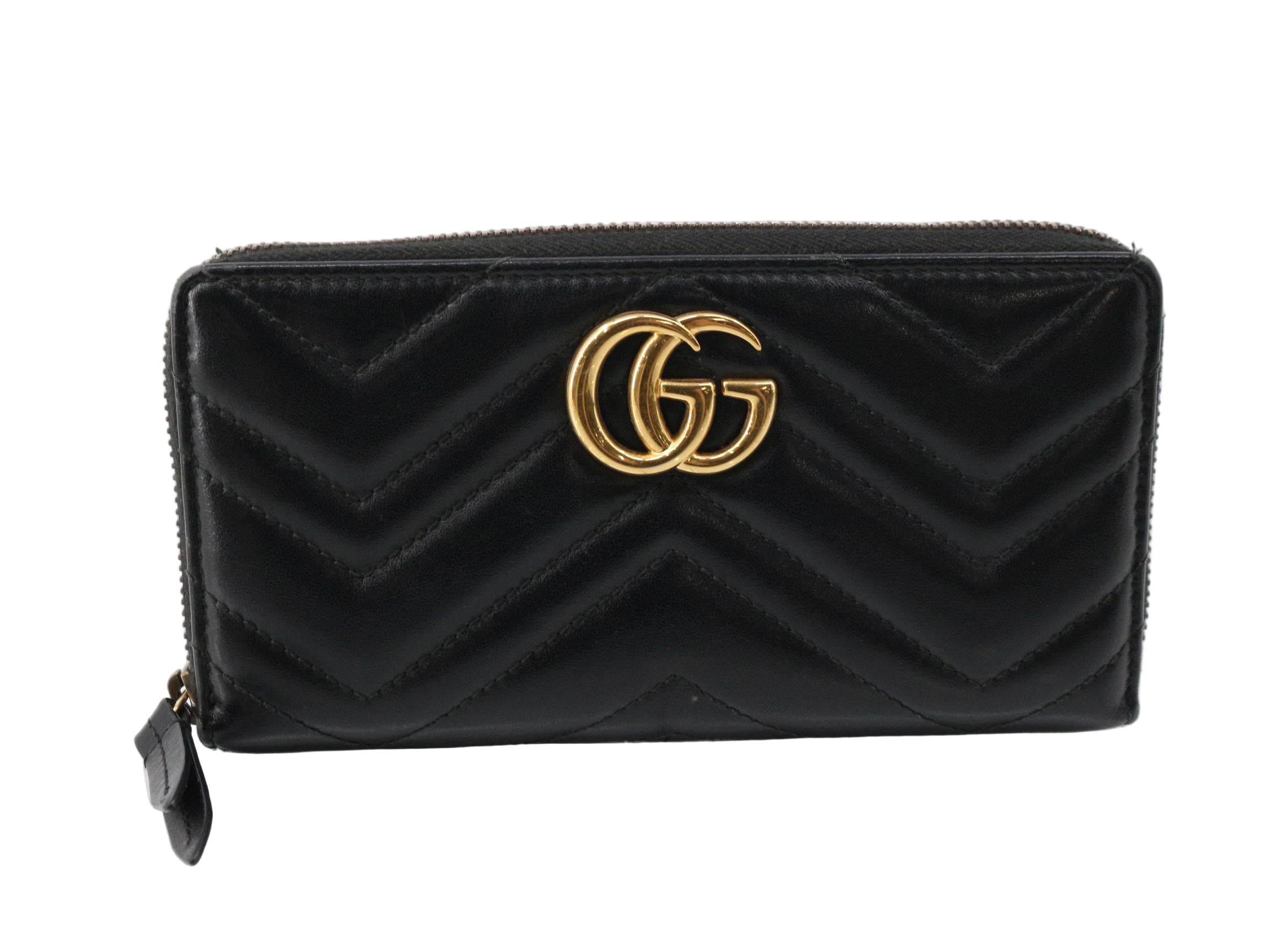 Gucci Marmont Zippy Wallet Black Chevron 2968