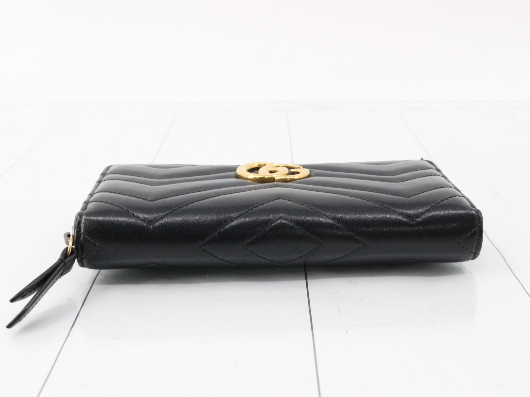 Gucci Marmont Zippy Wallet Black Chevron 2968