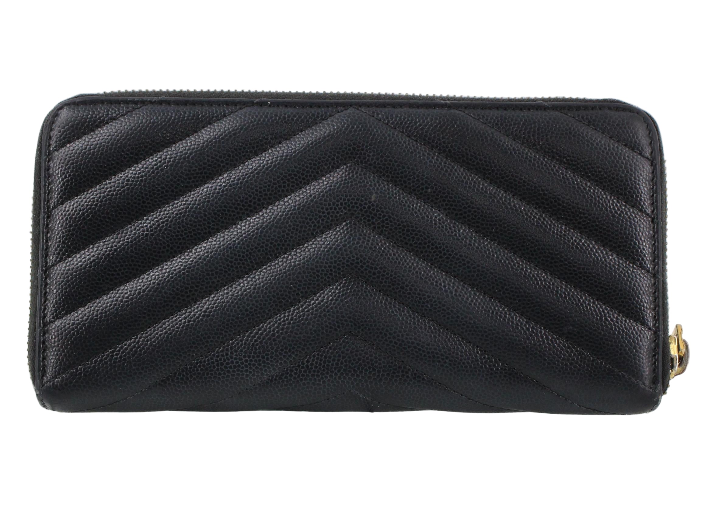 YSL Cassandra Zippy Wallet Black Chevron 2974