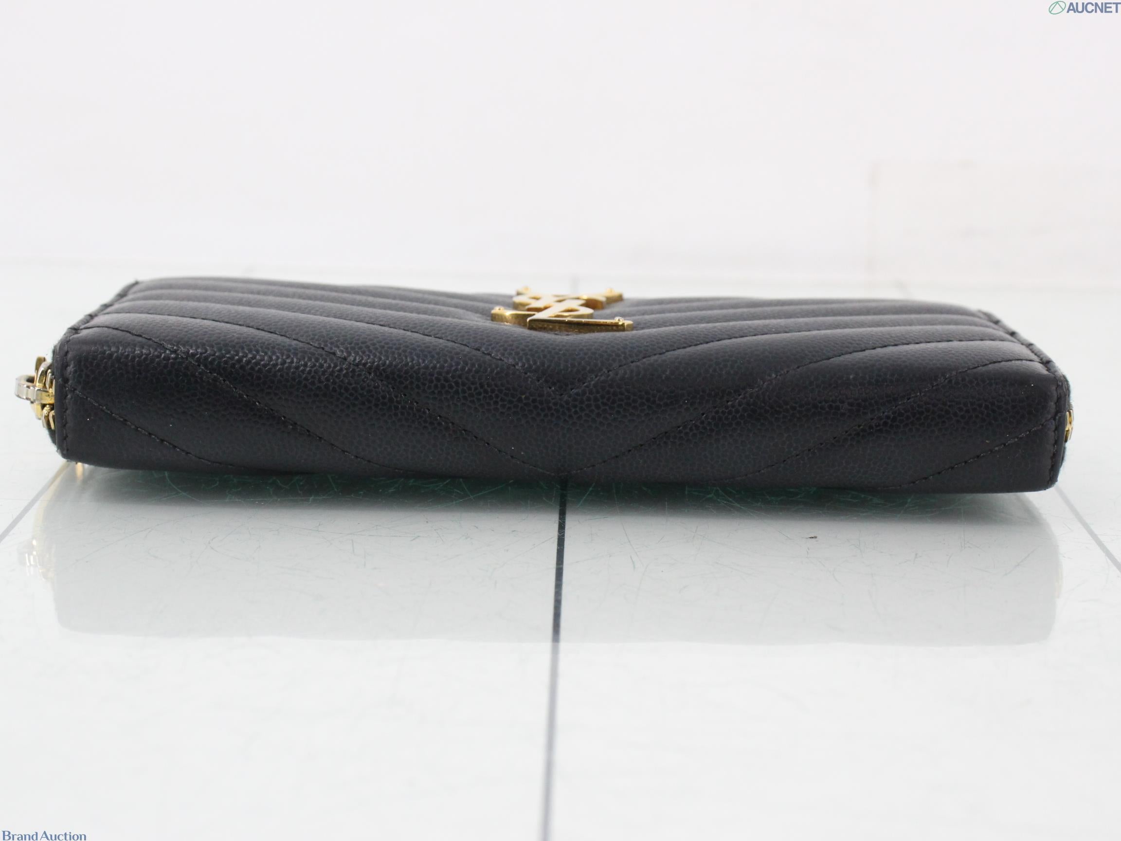 YSL Cassandra Zippy Wallet Black Chevron 2974