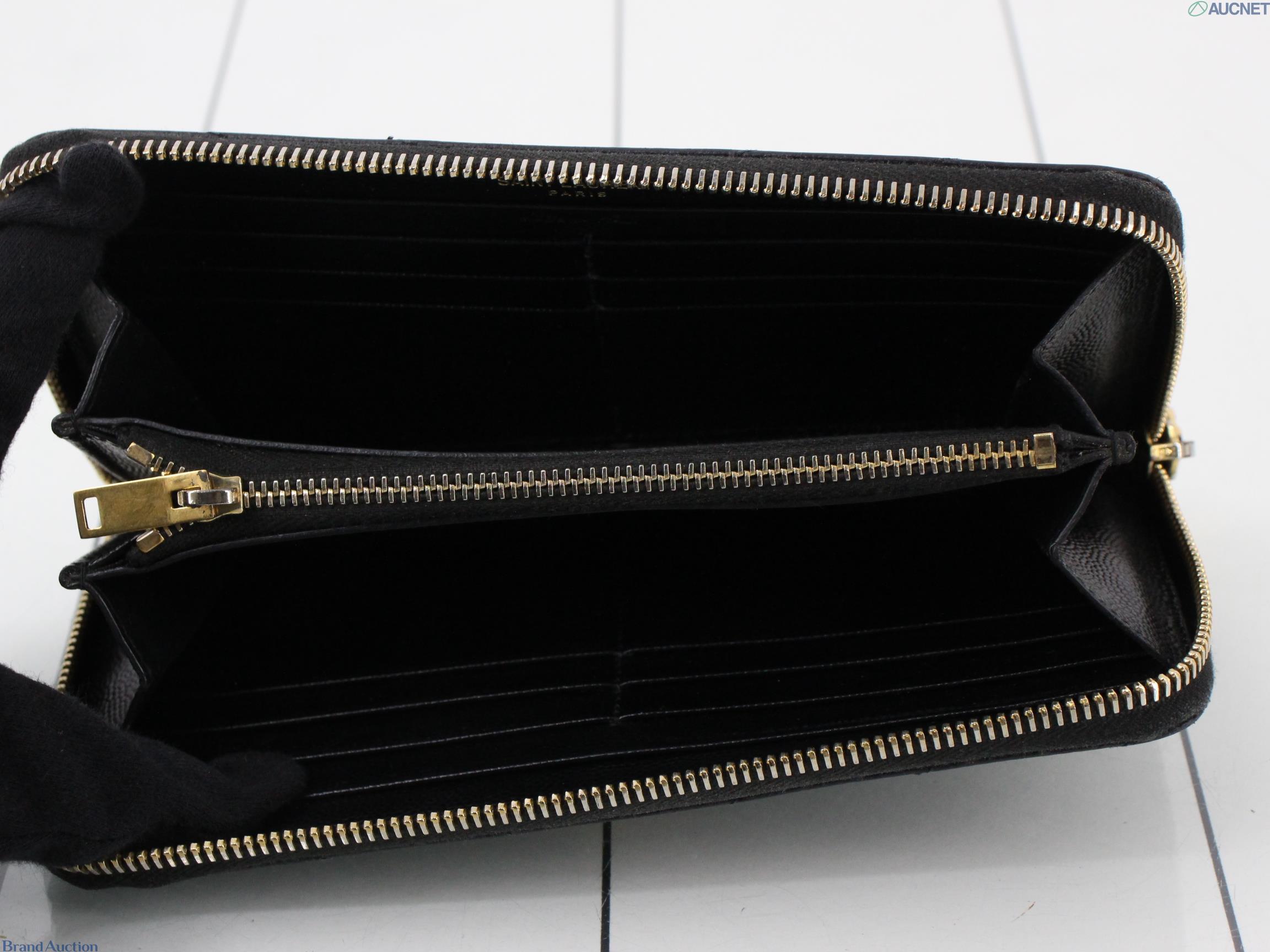 YSL Cassandra Zippy Wallet Black Chevron 2974
