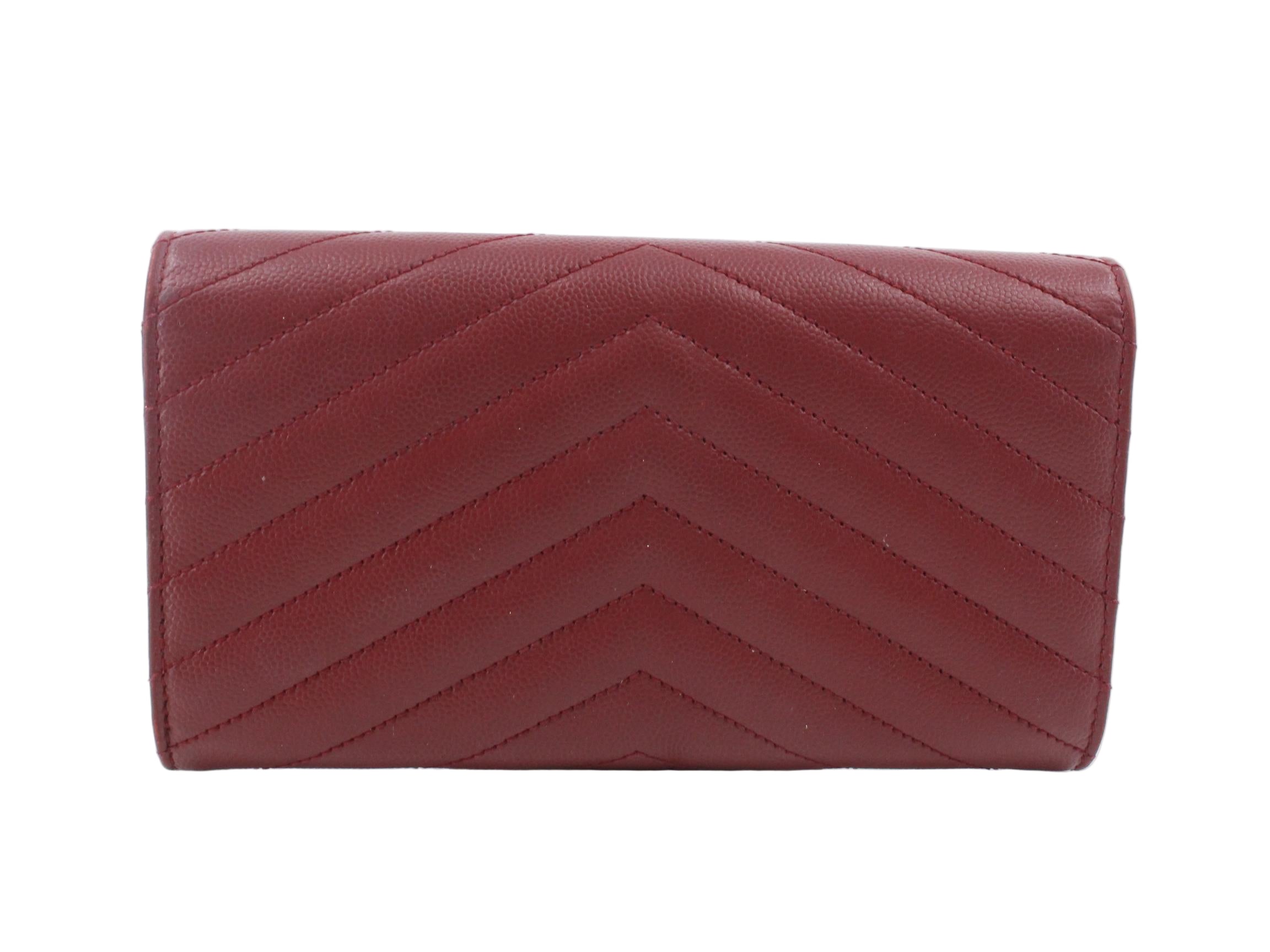 YSL Cassandra Wallet Burgundy Chevron 2992