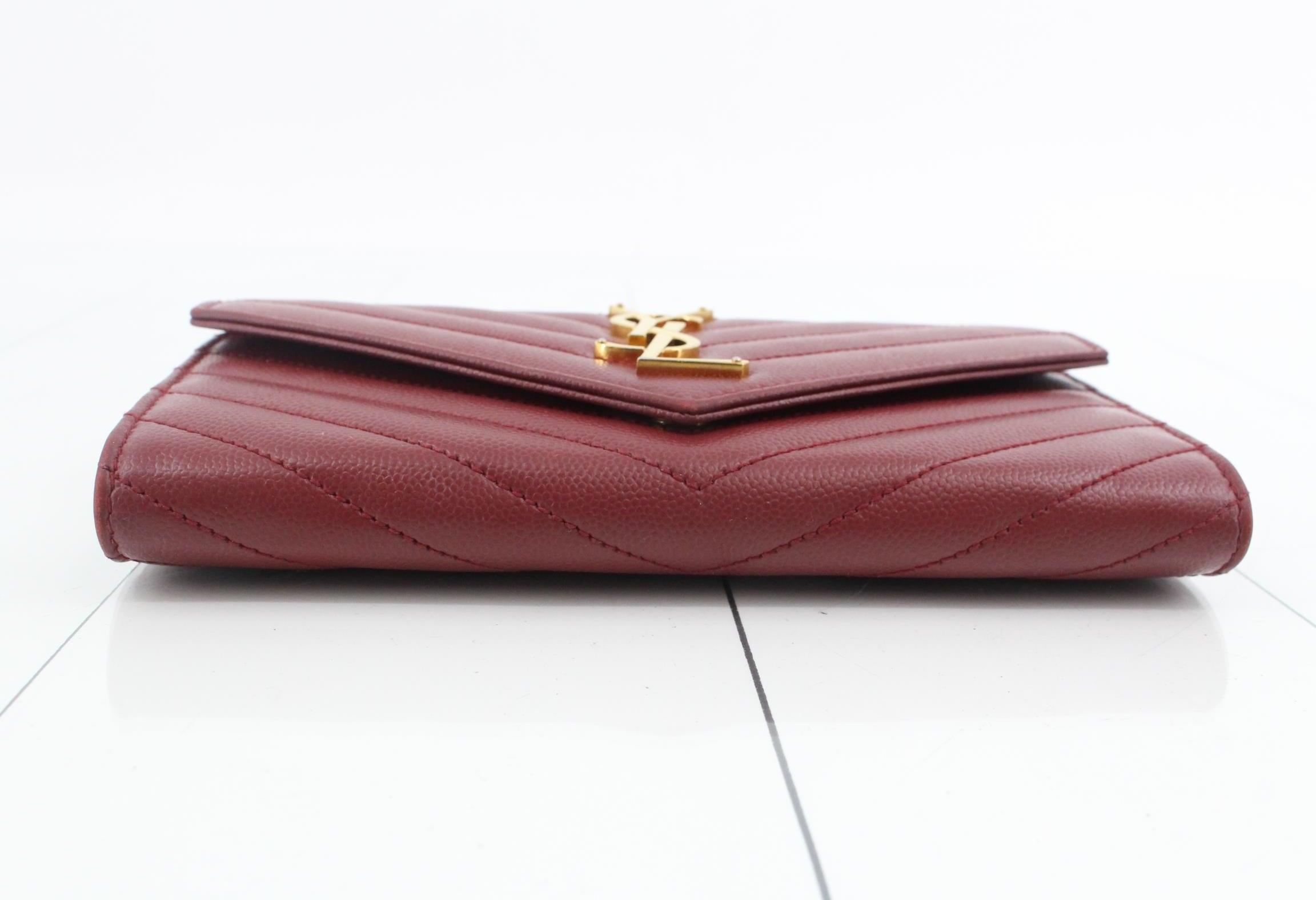 YSL Cassandra Wallet Burgundy Chevron 2992