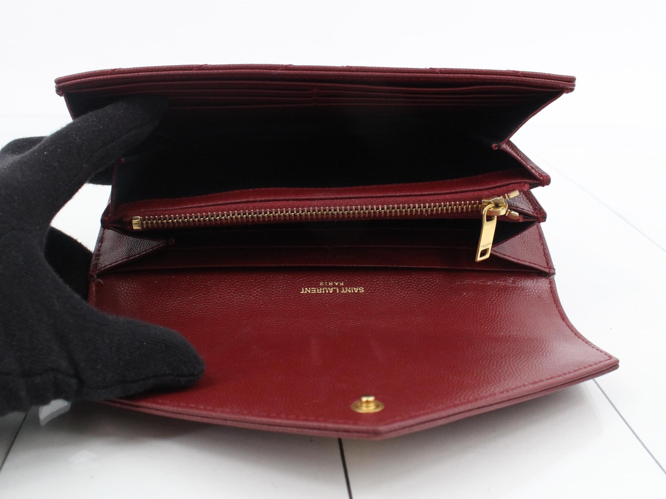 YSL Cassandra Wallet Burgundy Chevron 2992