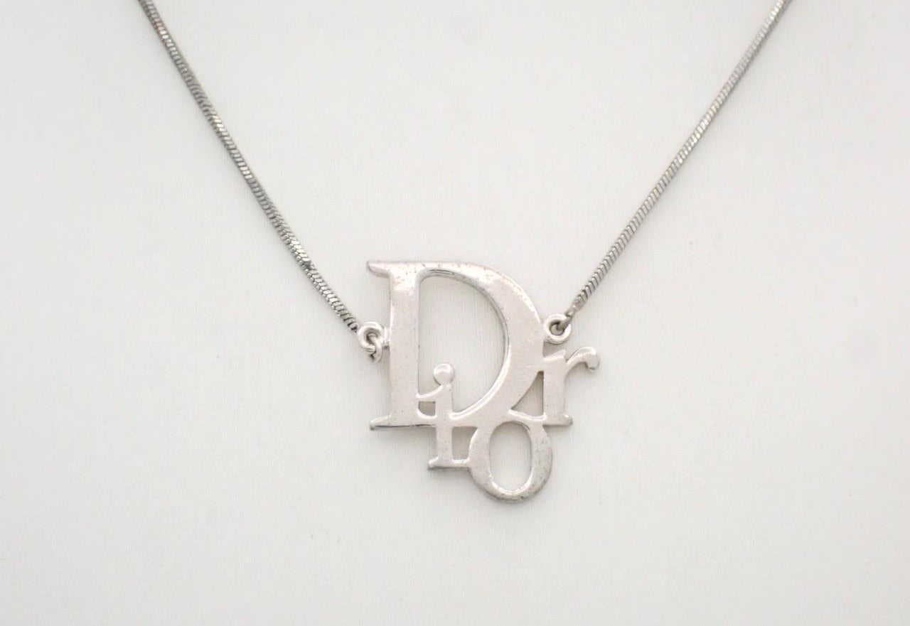 Christian Dior Logo Necklace Silver  3169