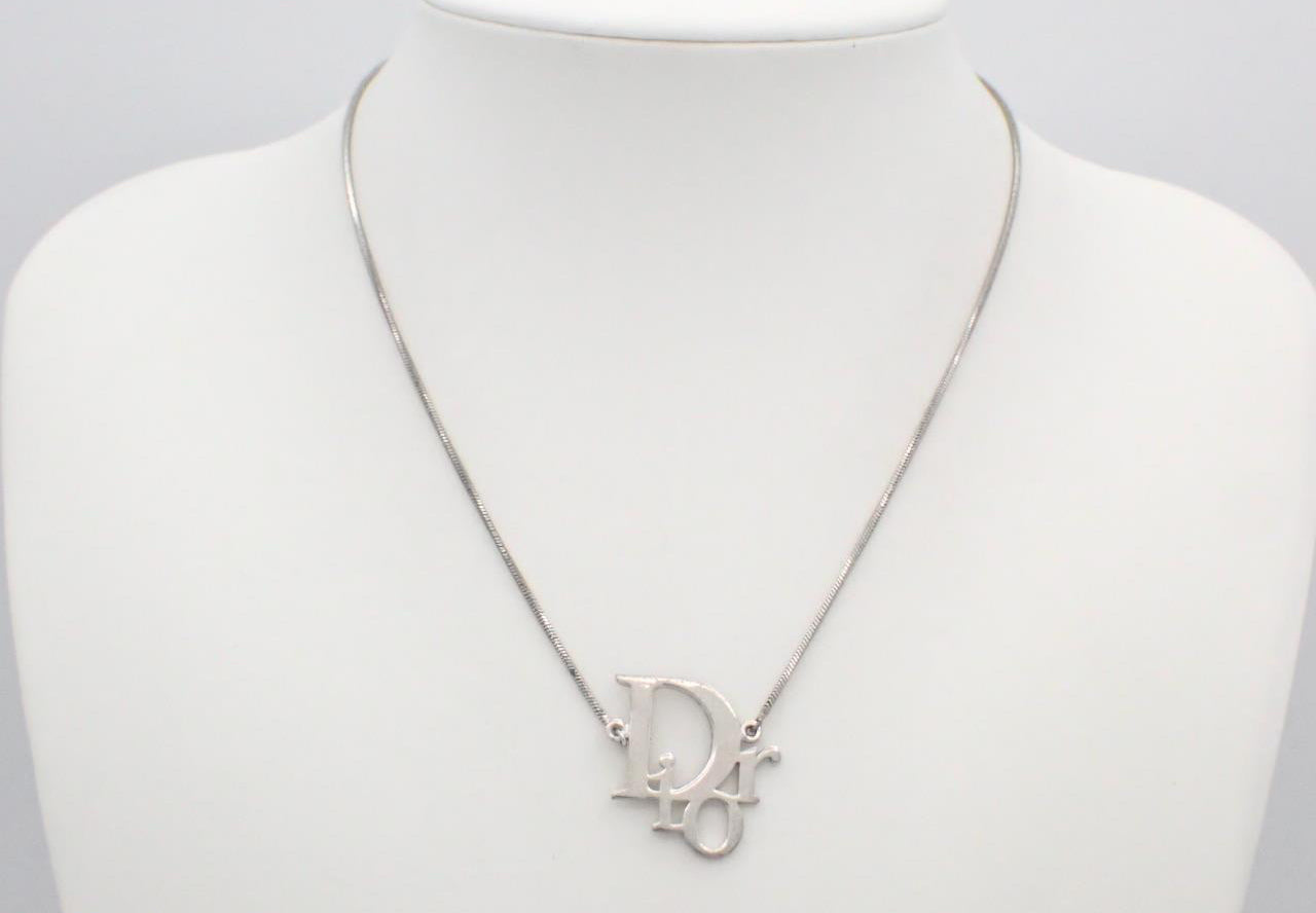 Christian Dior Logo Necklace Silver  3169