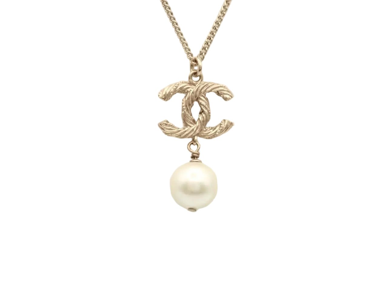 Chanel Woven CC Pearl Drop Necklace Gold B14V 3228