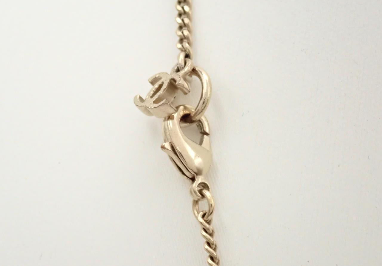 Chanel Woven CC Pearl Drop Necklace Gold A14 3232