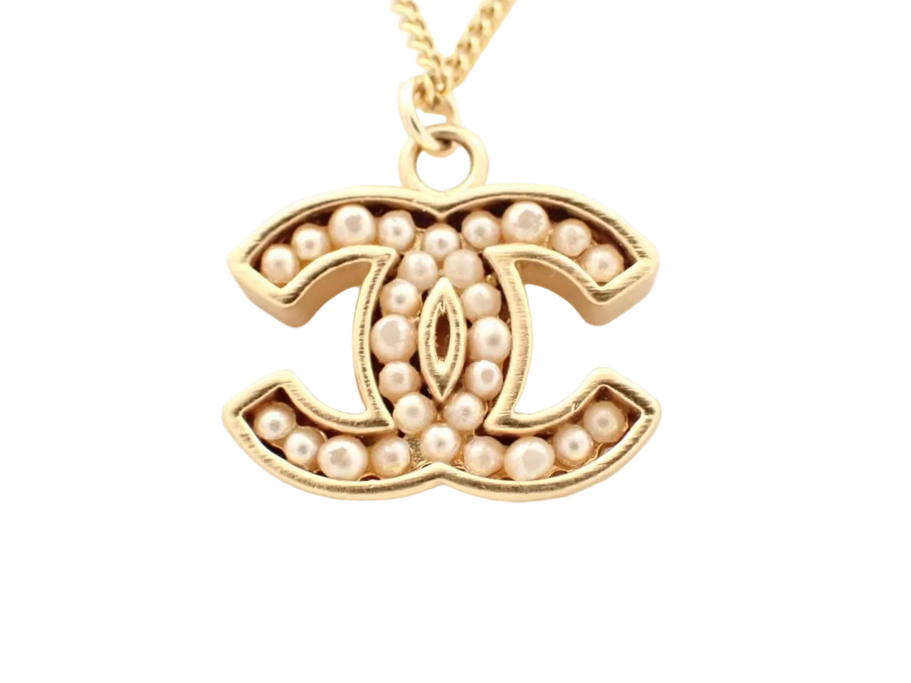 Chanel CC Pearl Inlay Necklace Gold 02A 3233