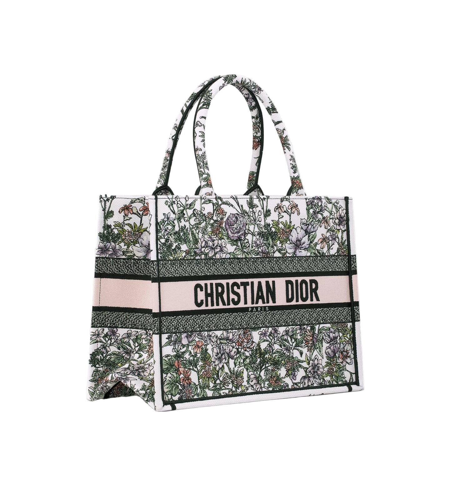 Dior Medium Book Tote White Multicolor D-Floral Embroidery Pink