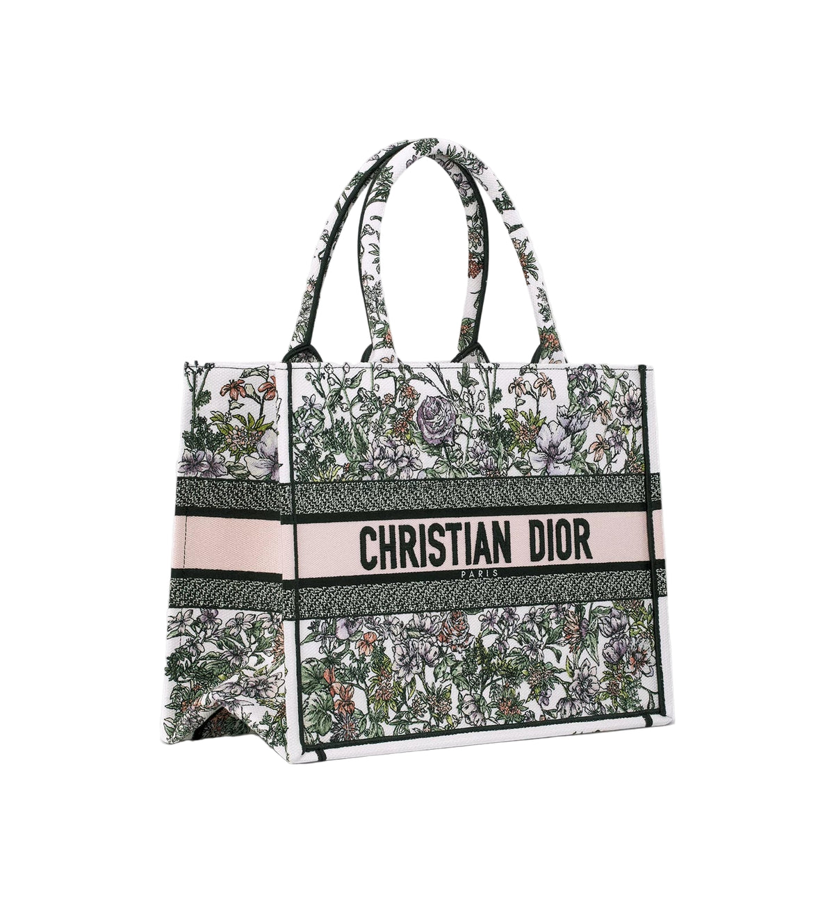 Dior Medium Book Tote White Multicolor D-Floral Embroidery Pink