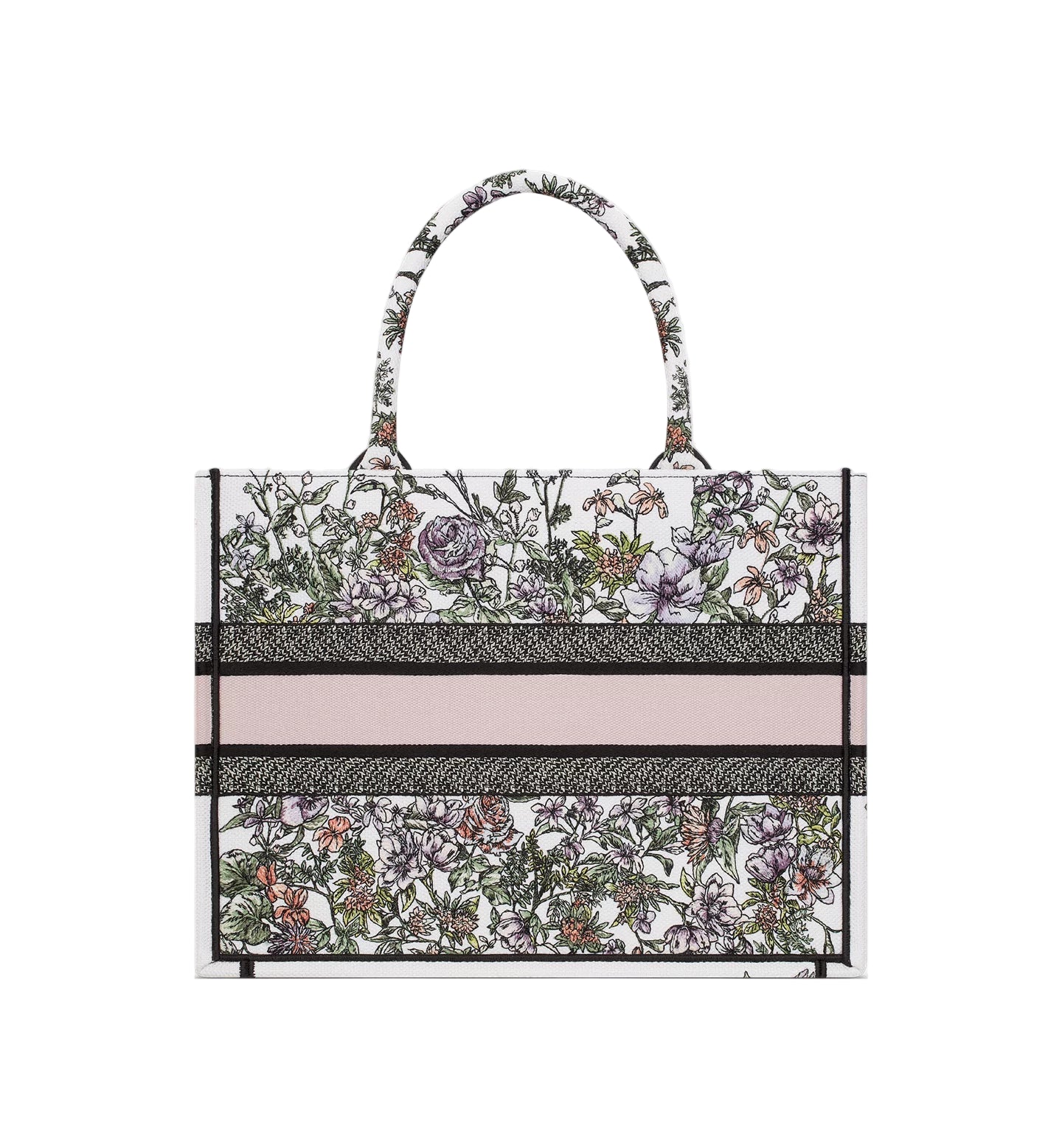 Dior Medium Book Tote White Multicolor D-Floral Embroidery Pink