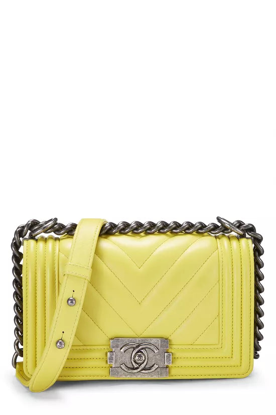 Chanel Boy Bag Neon Yellow Lambskin Leather 3083