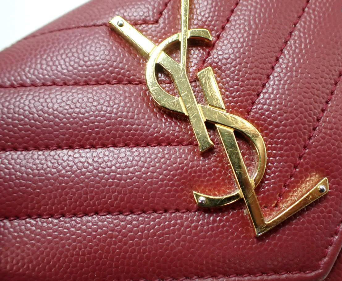 YSL Cassandra Wallet Burgundy Chevron 2992