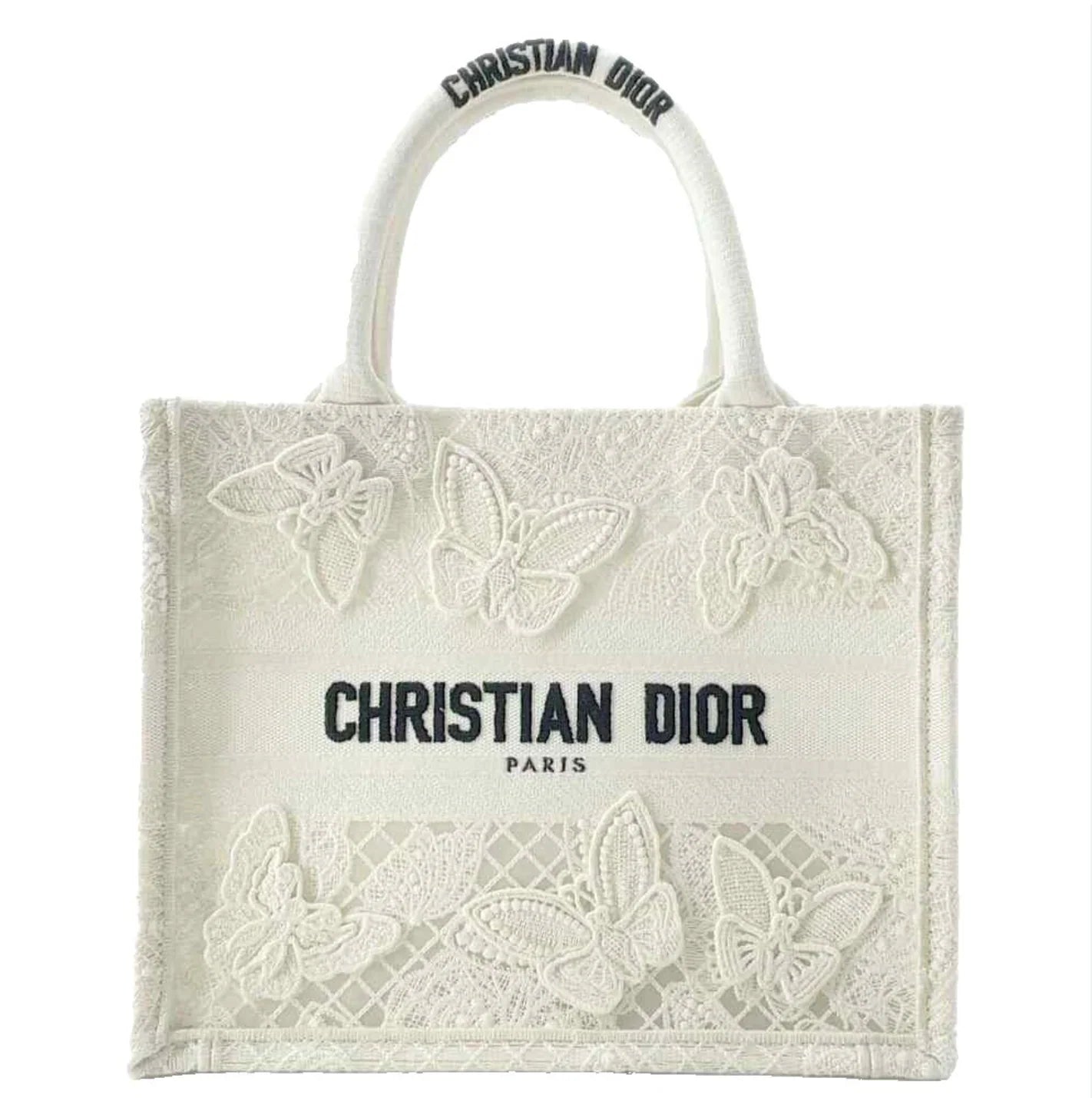 Dior Medium Book Tote 3D Macrame D-Lace Butterfly White