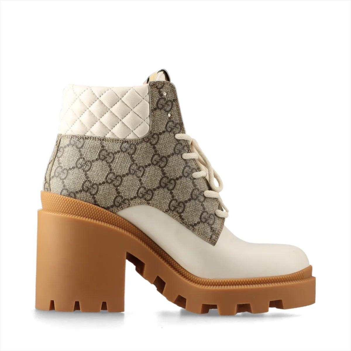 Gucci GG Supreme Boots Size 38.5 White Leather 3388