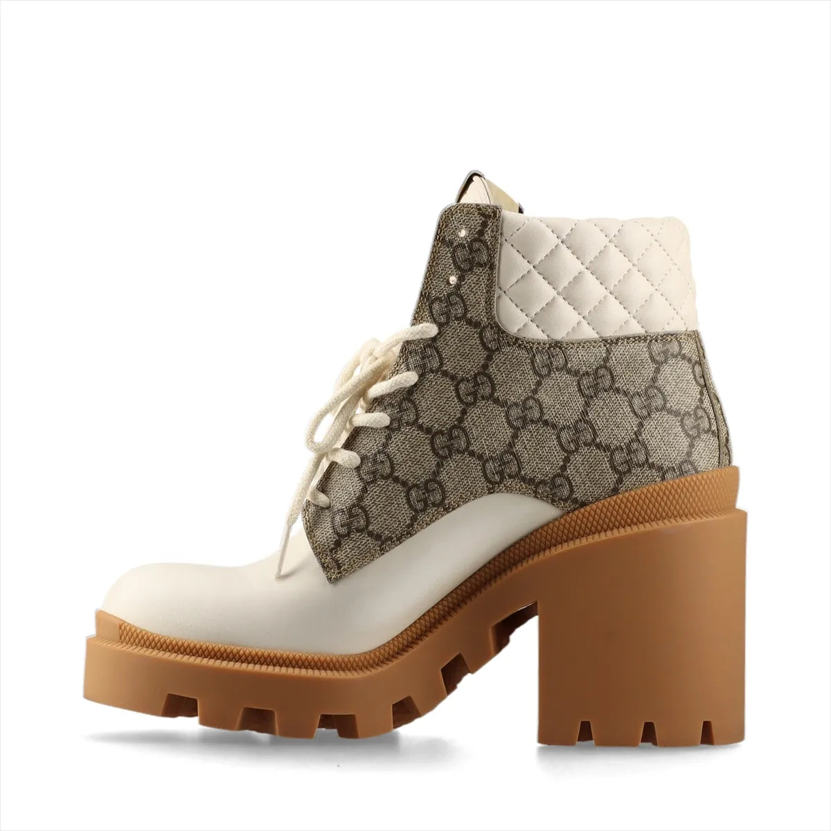 Gucci GG Supreme Boots Size 38.5 White Leather 3388