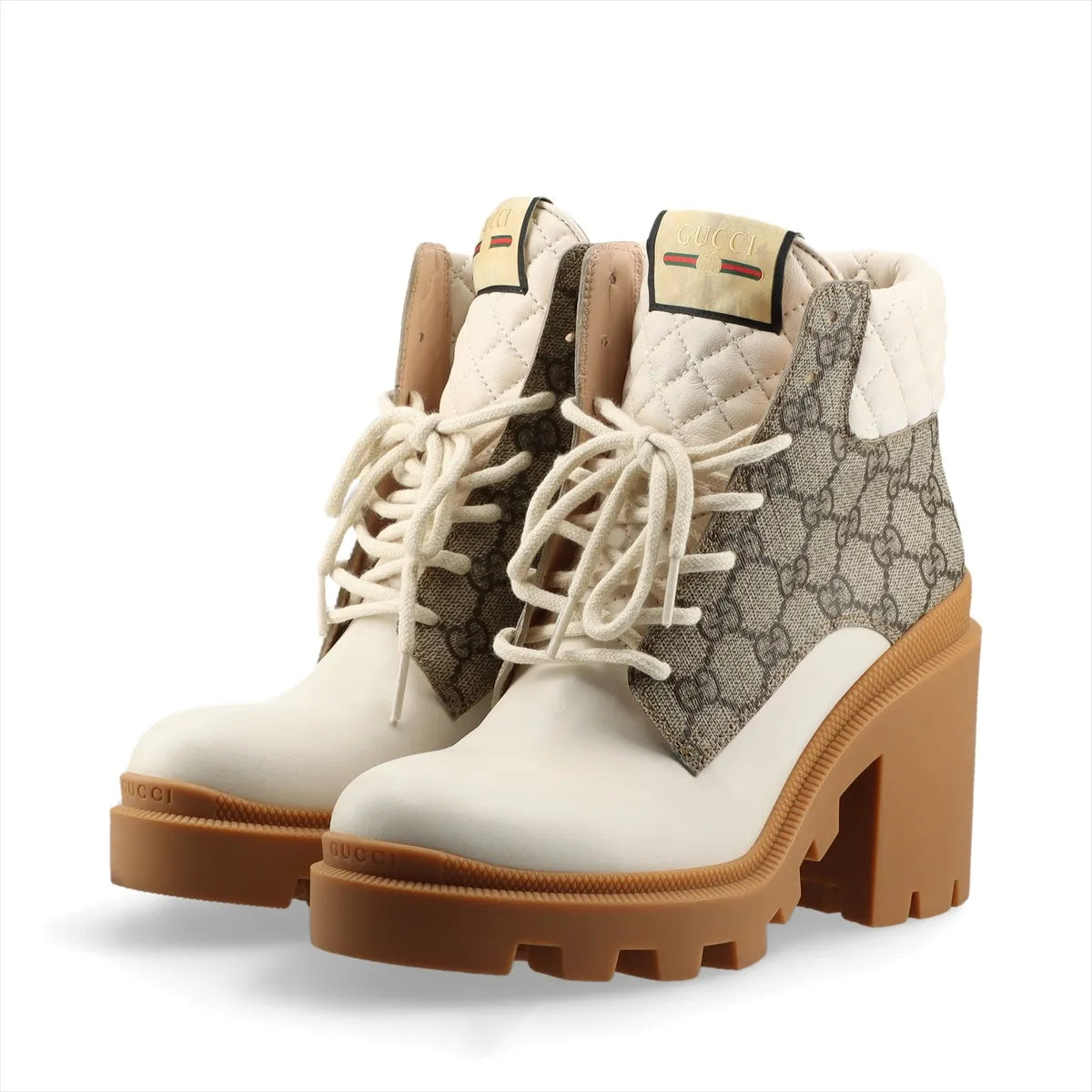 Gucci GG Supreme Boots Size 38.5 White Leather 3388