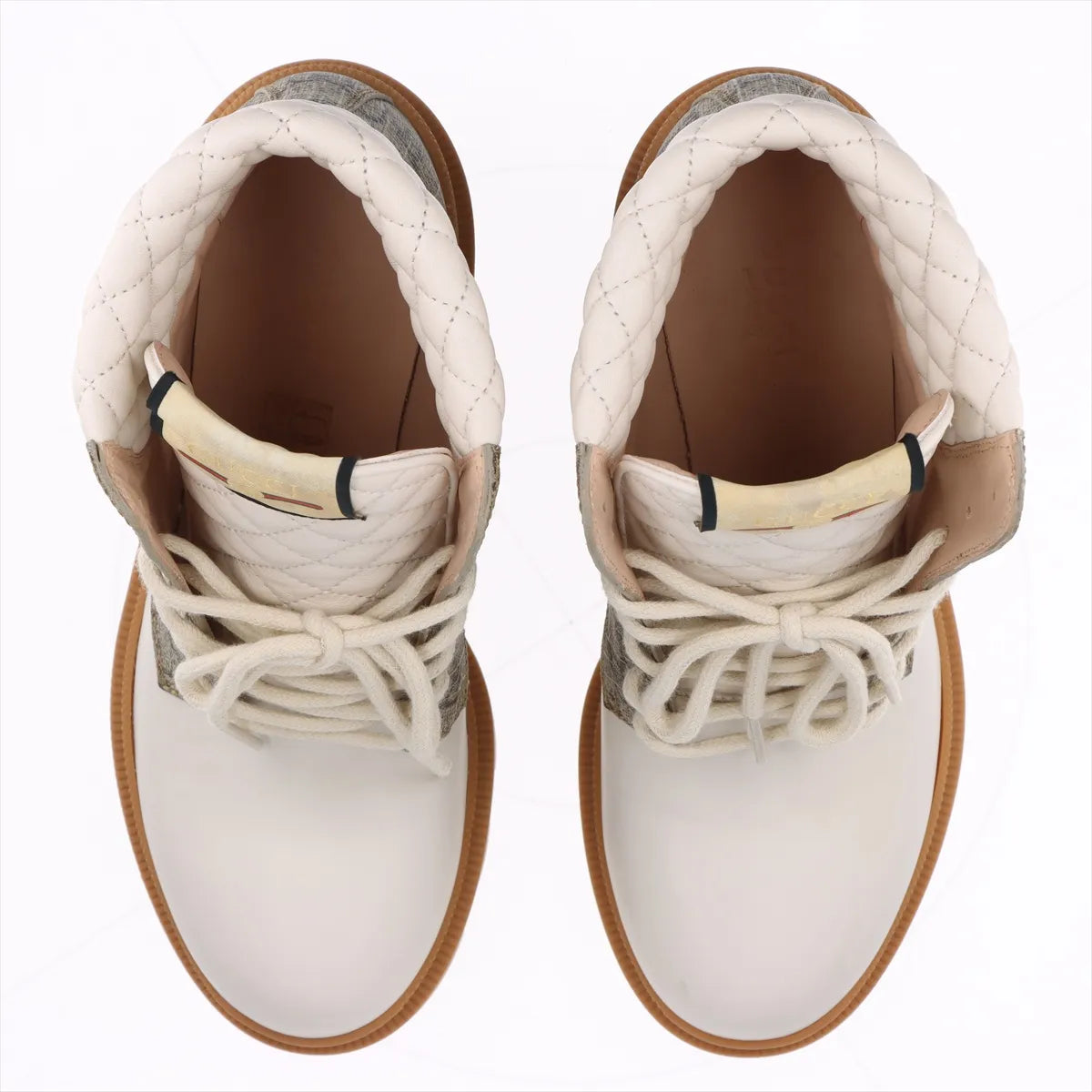 Gucci GG Supreme Boots Size 38.5 White Leather 3388