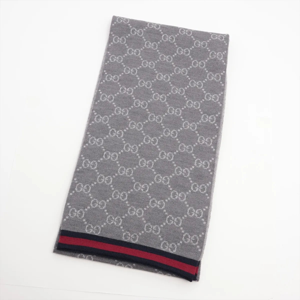 Gucci GG Scarf Wool Gray Blue Red Sherry Line (Full Set) 3383