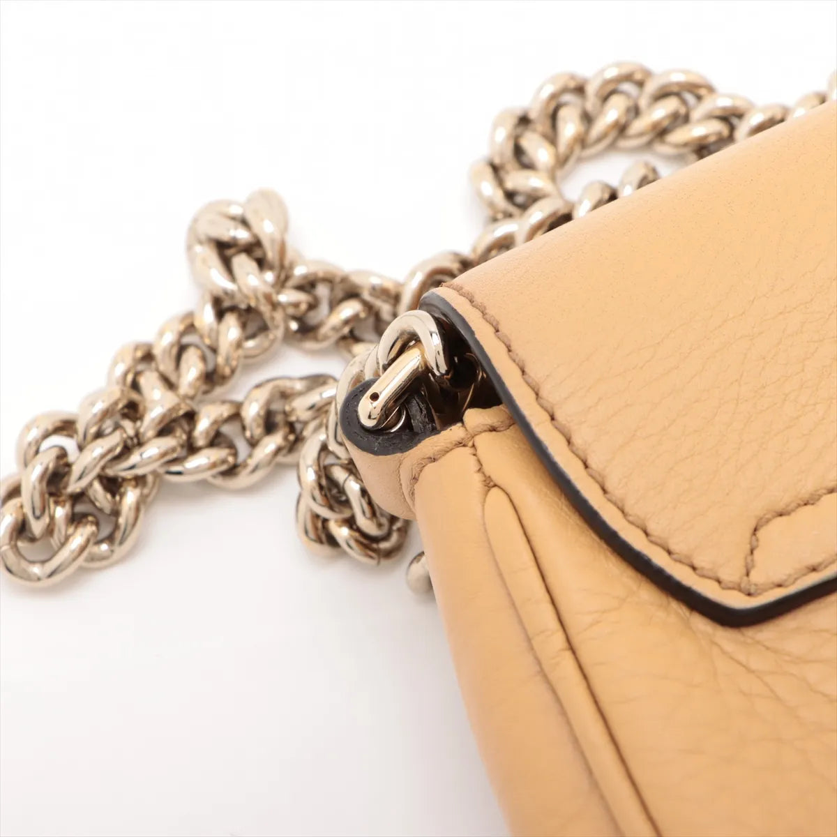 Gucci Soho Flap Tassel Chain Shoulder Bag Beige Leather 3460