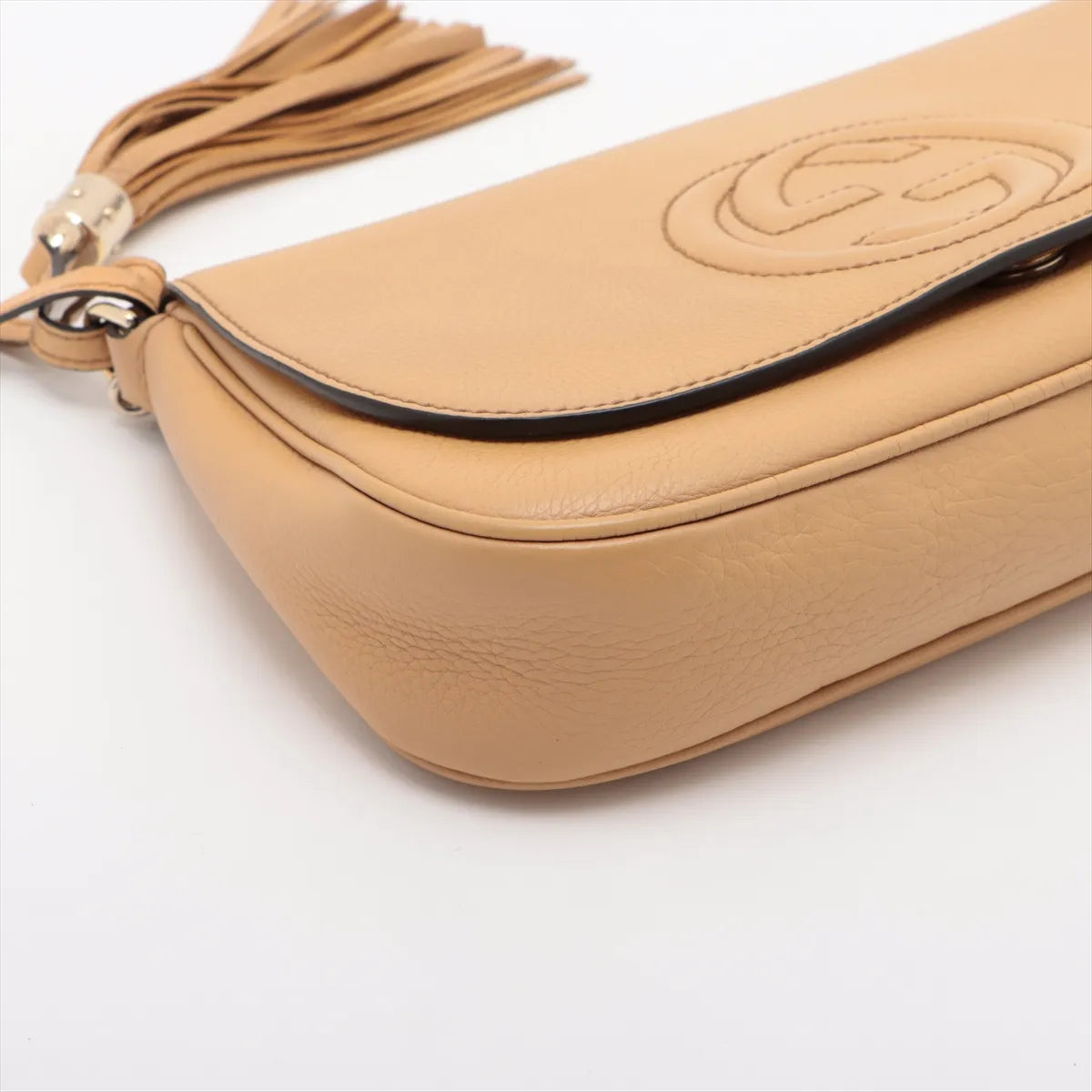 Gucci Soho Flap Tassel Chain Shoulder Bag Beige Leather 3460