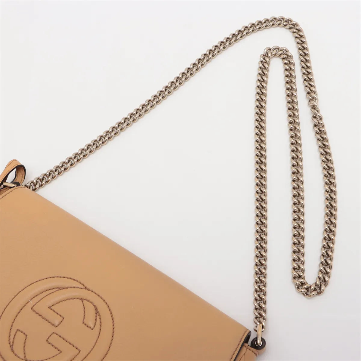 Gucci Soho Flap Tassel Chain Shoulder Bag Beige Leather 3460