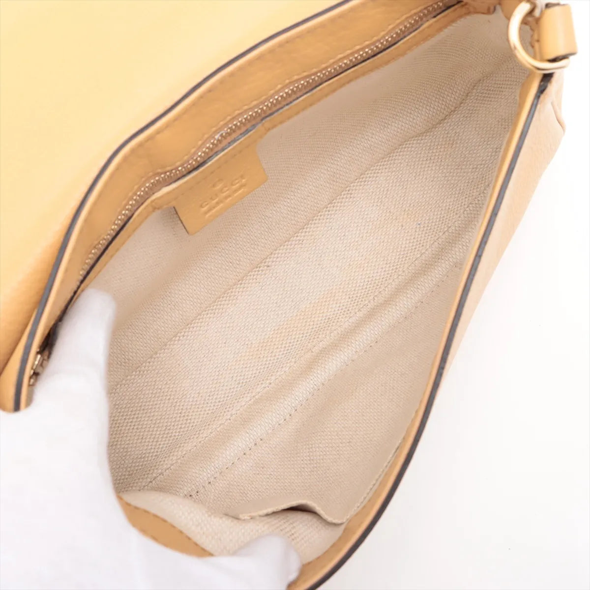 Gucci Soho Flap Tassel Chain Shoulder Bag Beige Leather 3460