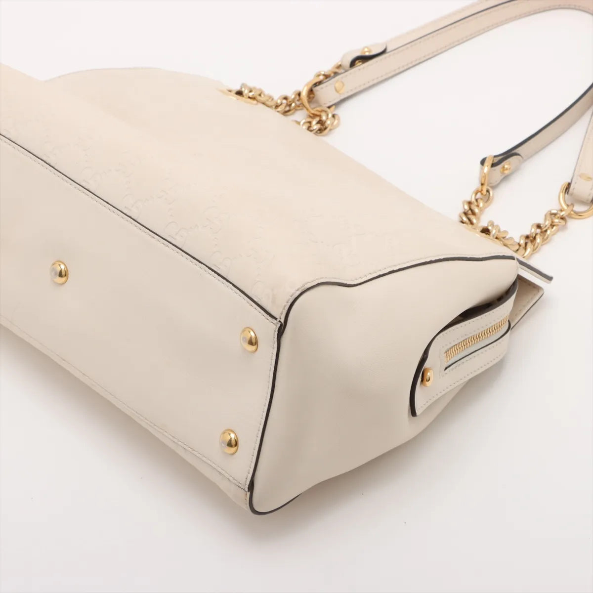Gucci Signature Guccissima Leather Chain Tote Bag White 3453