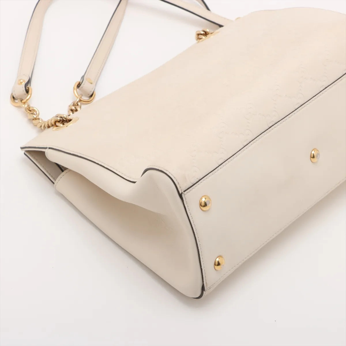 Gucci Signature Guccissima Leather Chain Tote Bag White 3453