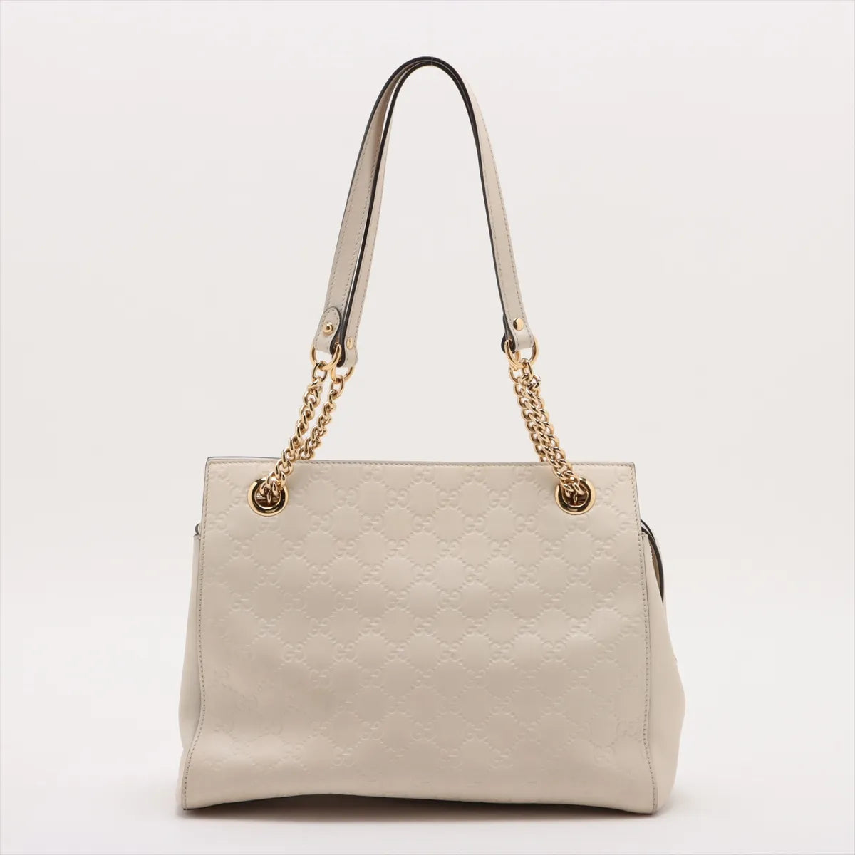 Gucci Signature Guccissima Leather Chain Tote Bag White 3453