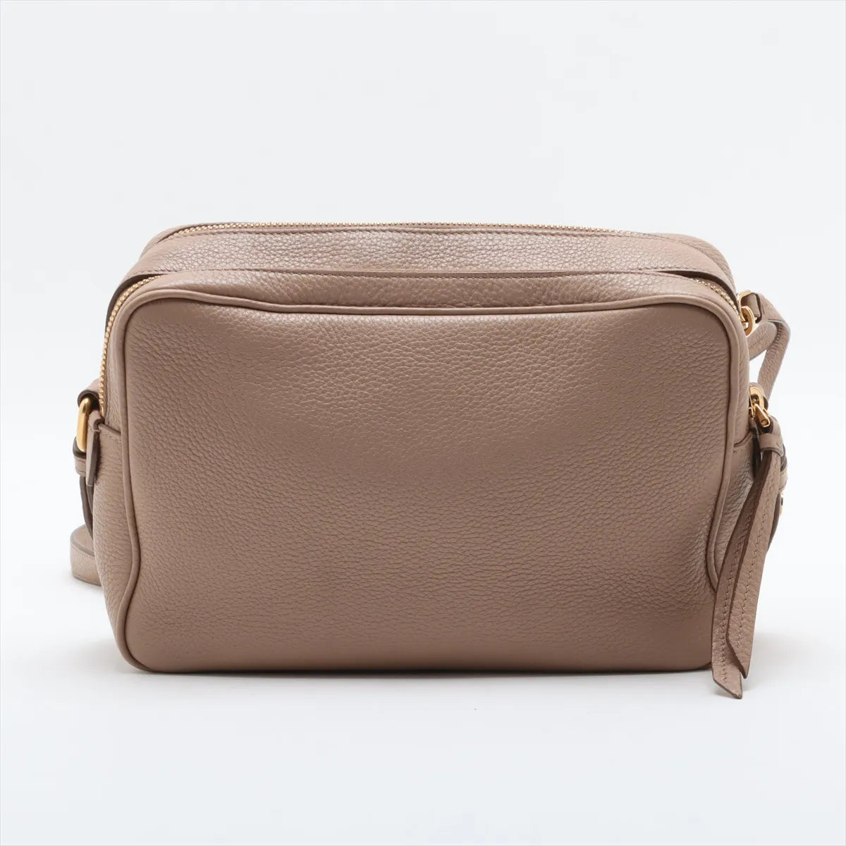 Prada Vitello Daino Double Zip Camera Crossbody Dark Beige Leather 3458