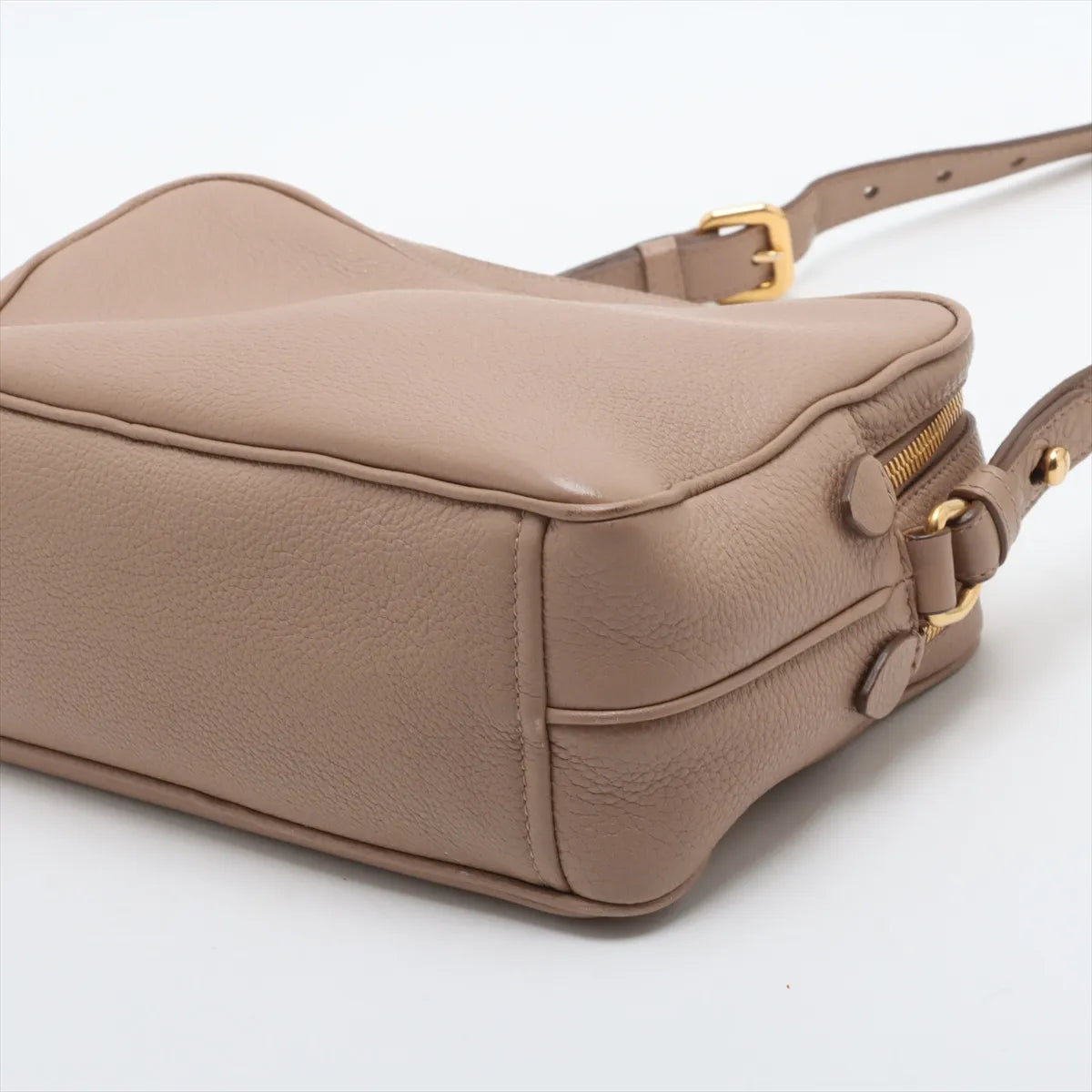 Prada Vitello Daino Double Zip Camera Crossbody Dark Beige Leather 3458