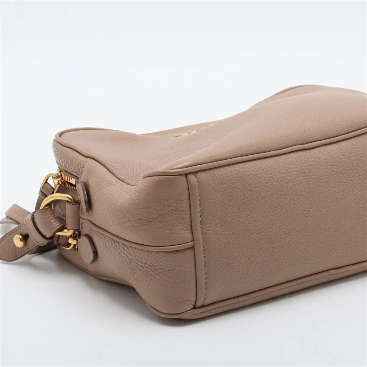 Prada Vitello Daino Double Zip Camera Crossbody Dark Beige Leather 3458