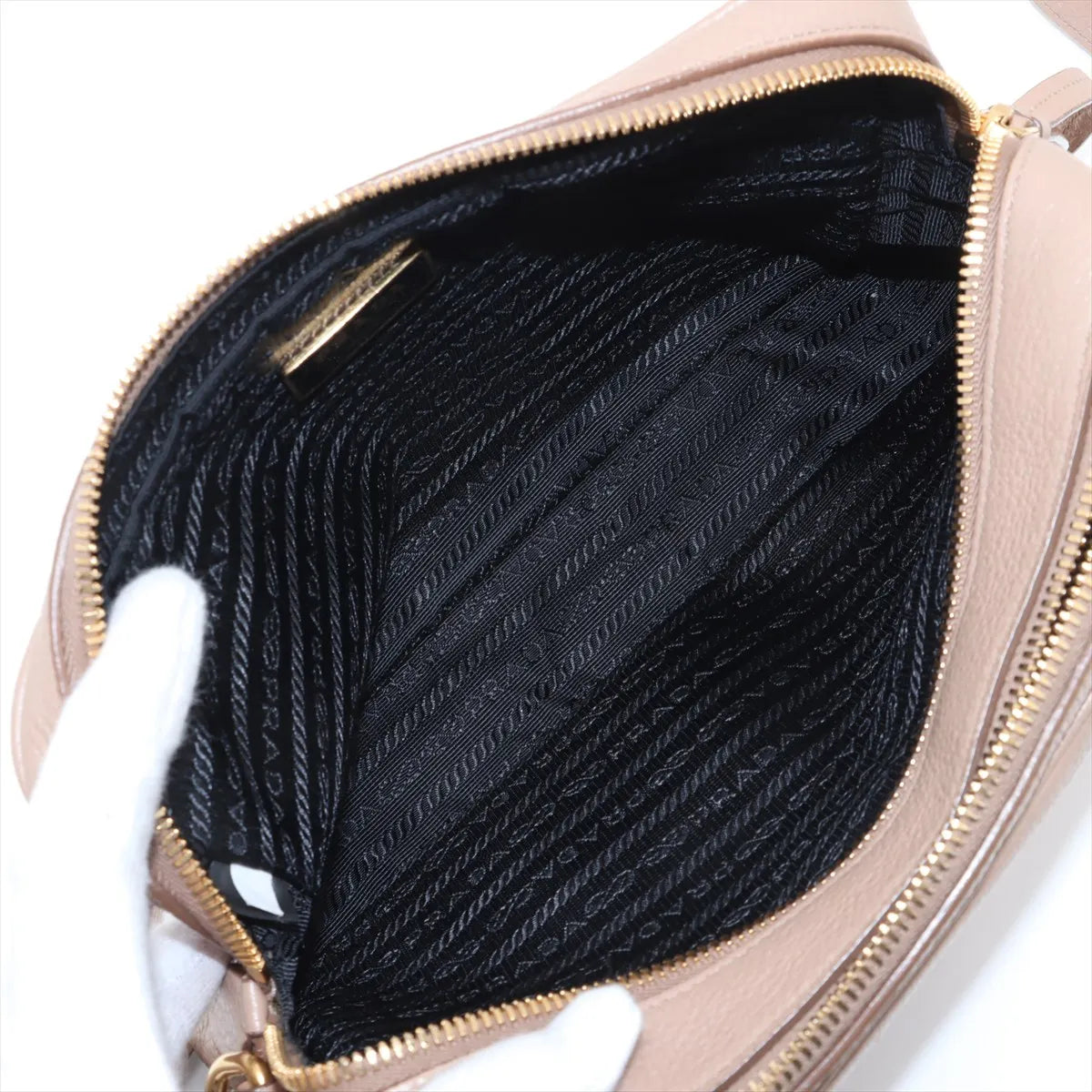 Prada Vitello Daino Double Zip Camera Crossbody Dark Beige Leather 3458