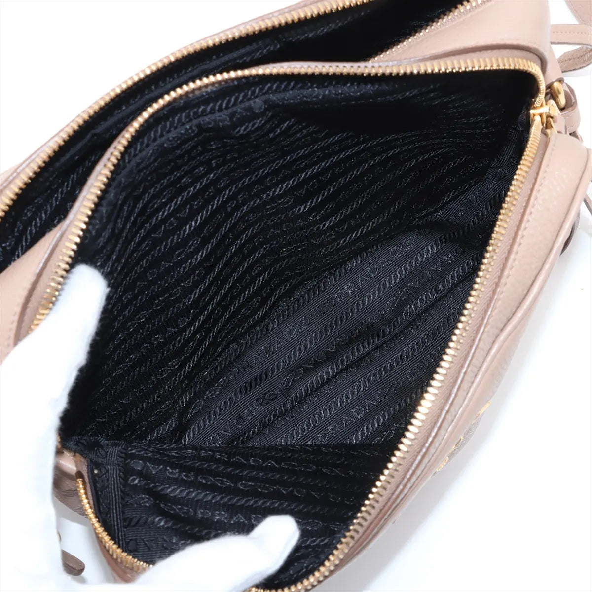 Prada Vitello Daino Double Zip Camera Crossbody Dark Beige Leather 3458