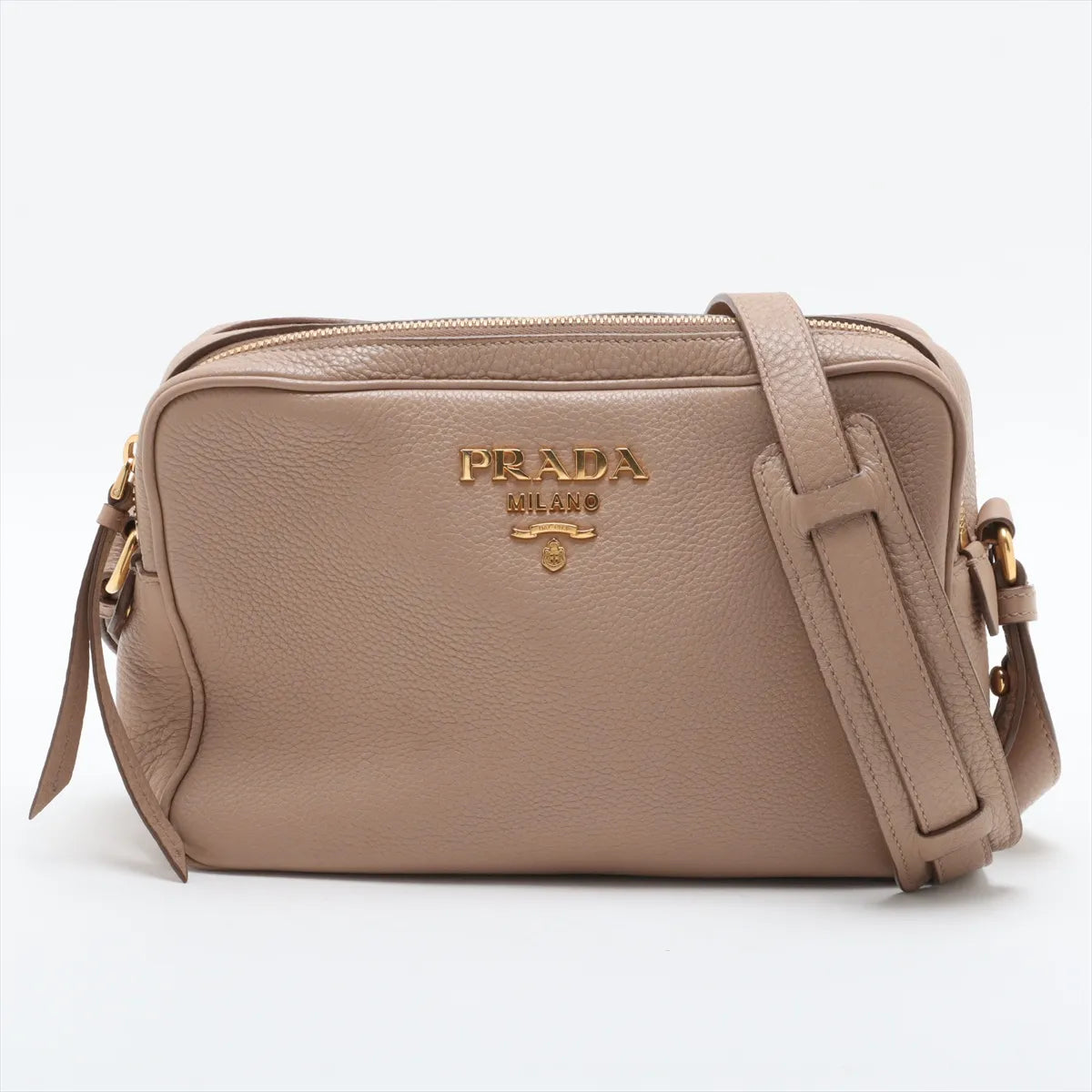 Prada Vitello Daino Double Zip Camera Crossbody Dark Beige Leather 3458