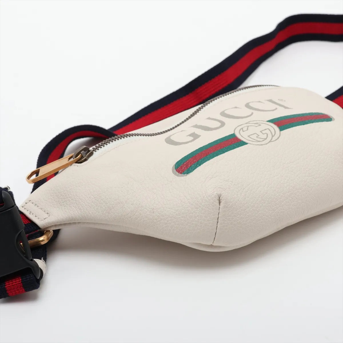Gucci Logo Print Sling Waist Belt Bag White Leather 3484