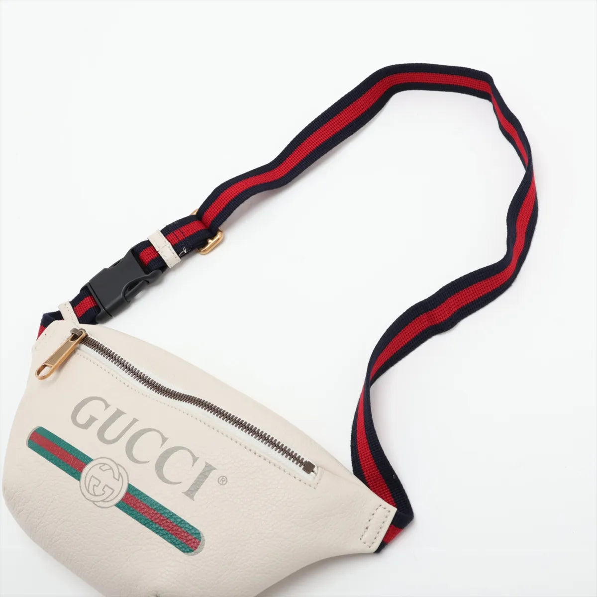 Gucci Logo Print Sling Waist Belt Bag White Leather 3484