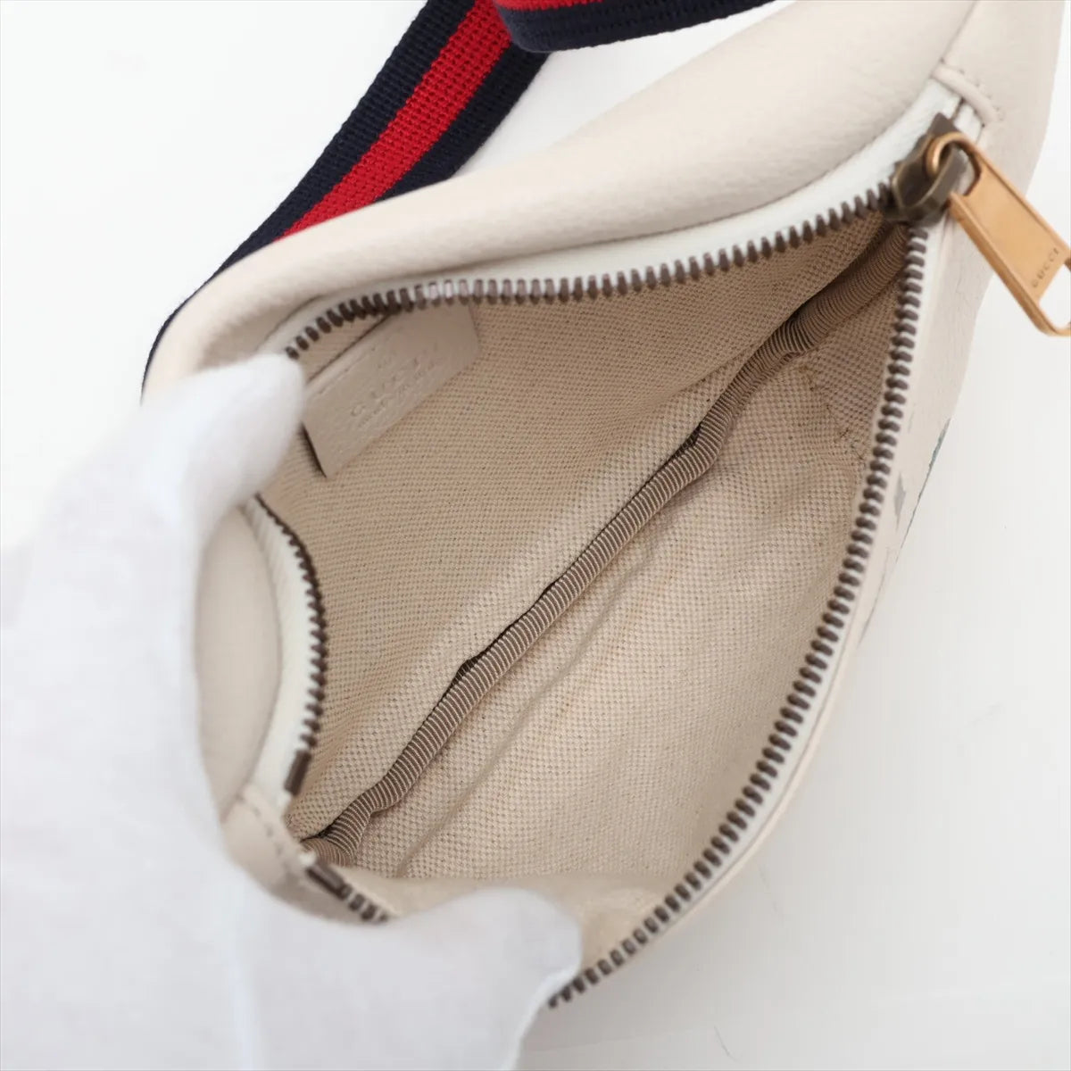 Gucci Logo Print Sling Waist Belt Bag White Leather 3484