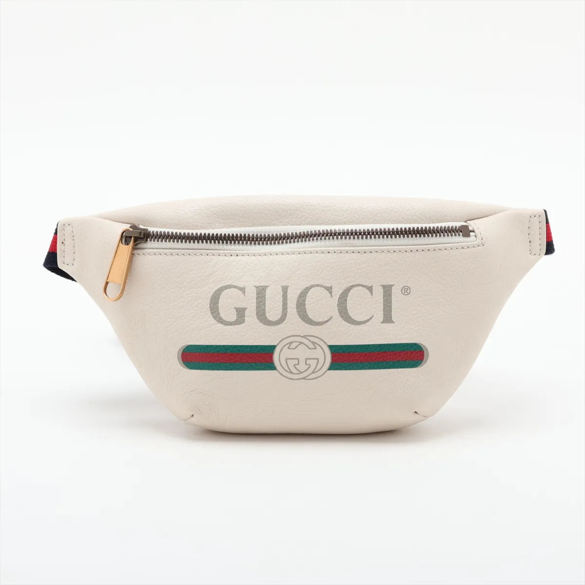 Gucci Logo Print Sling Waist Belt Bag White Leather 3484
