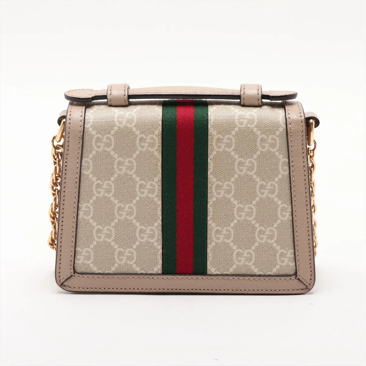 Gucci Ophidia Top Handle Padlock Chain Crossbody GG Supreme Beige 3485