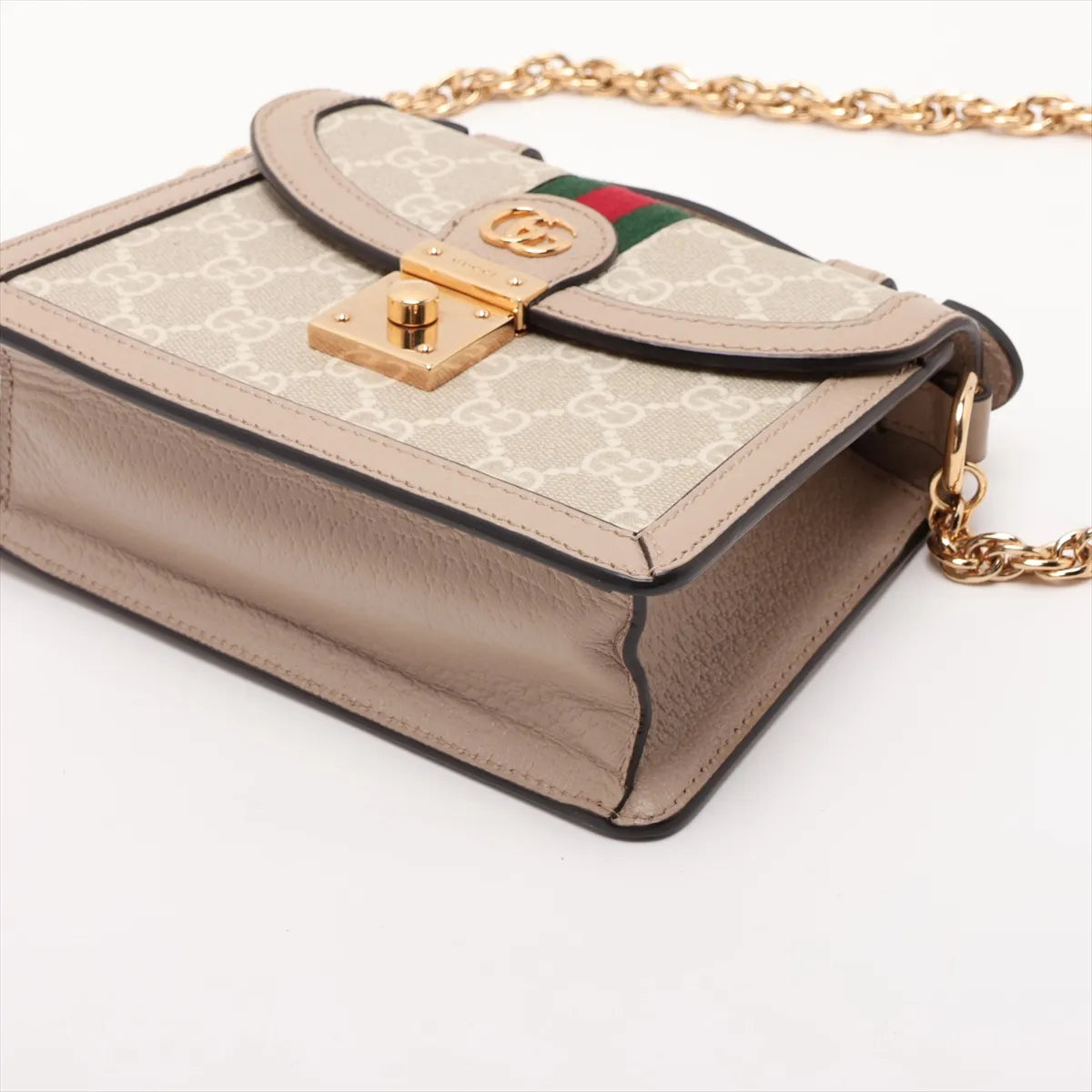 Gucci Ophidia Top Handle Padlock Chain Crossbody GG Supreme Beige 3485
