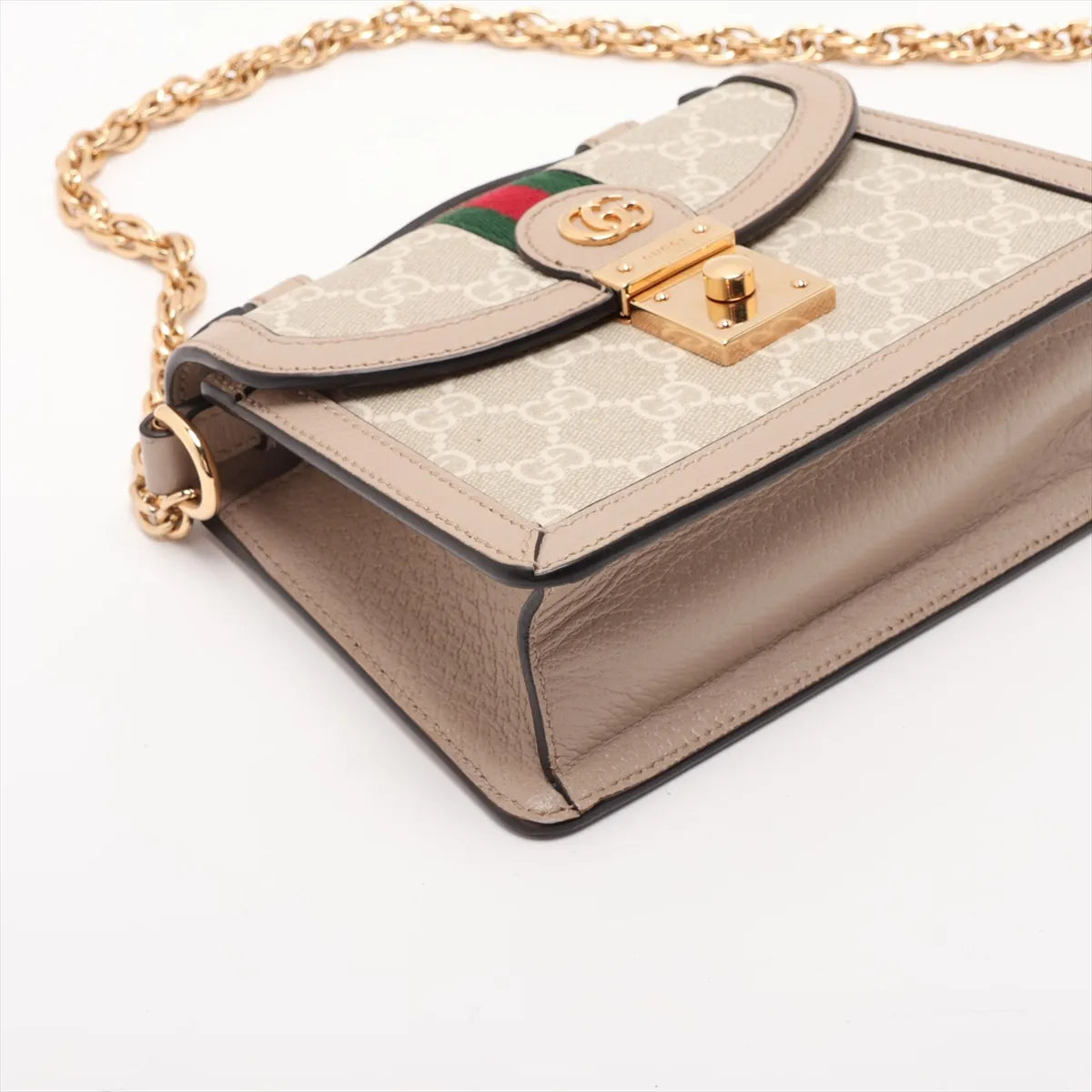 Gucci Ophidia Top Handle Padlock Chain Crossbody GG Supreme Beige 3485
