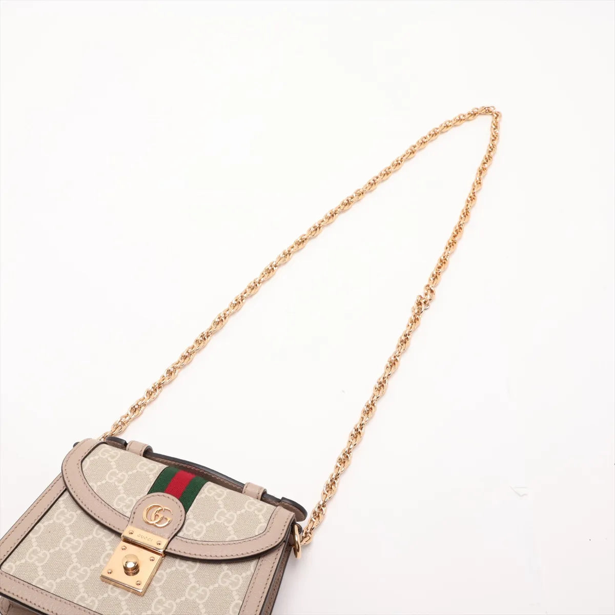 Gucci Ophidia Top Handle Padlock Chain Crossbody GG Supreme Beige 3485