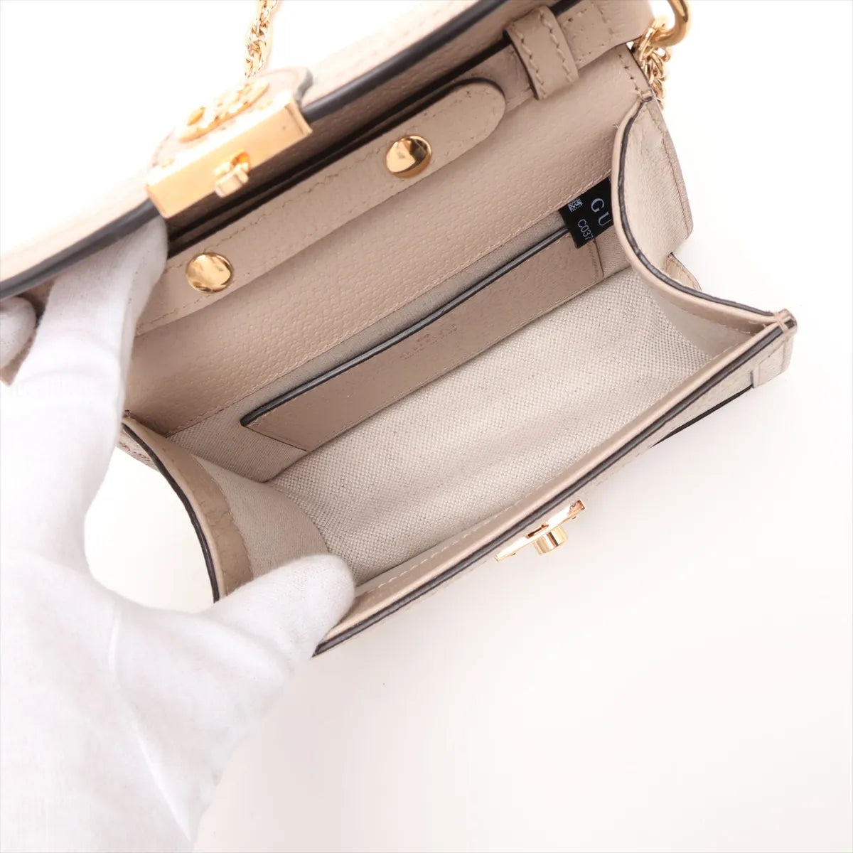 Gucci Ophidia Top Handle Padlock Chain Crossbody GG Supreme Beige 3485