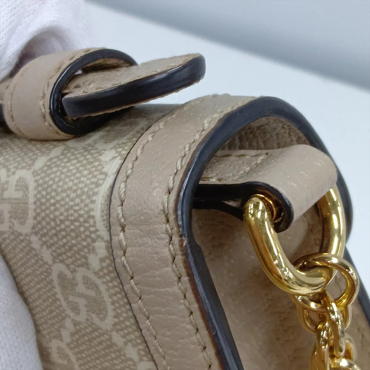 Gucci Ophidia Top Handle Padlock Chain Crossbody GG Supreme Beige 3485